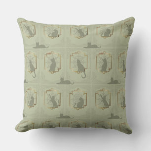 Elegant Art Deco Cats - Green Cushion