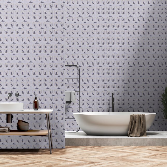 Elegant Art Deco Cats - Lavender Wallpaper (Bathroom)