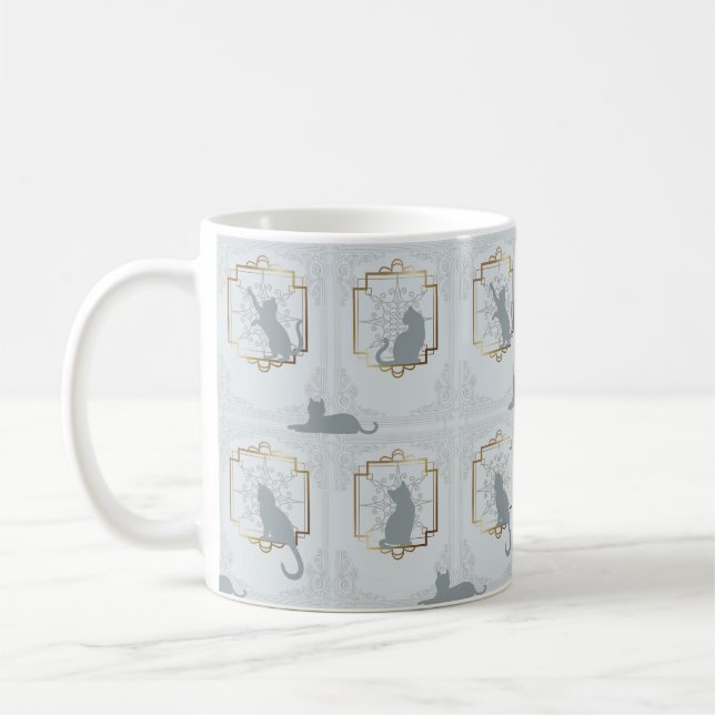 Elegant Art Deco Cats - Light Grey Coffee Mug (Left)