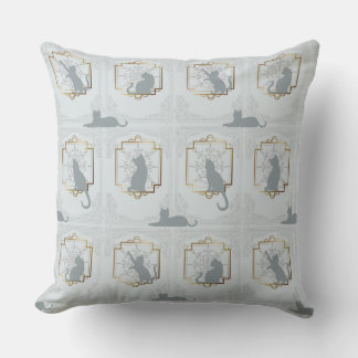 Elegant Art Deco Cats - Light Grey Cushion
