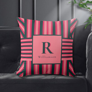 Elegant Art Deco Charcoal Pink Monogram Pattern Cushion