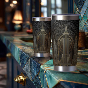 Elegant Art Deco City Skyline in Gold on Black  Insulated Tumbler