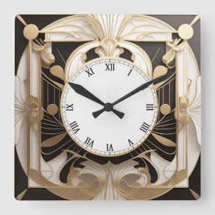 Elegant Art Deco Clock - Black and White faux Gold