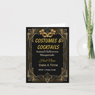 Elegant Art Deco Costumes and Cocktails Masquerade Invitation