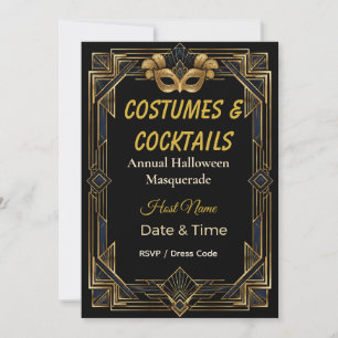 Elegant Art Deco Costumes and Cocktails Masquerade Invitation