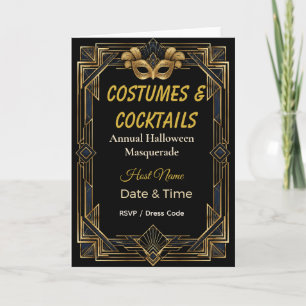 Elegant Art Deco Costumes and Cocktails Masquerade Invitation