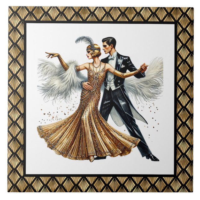 Elegant Art Deco couple Ceramic Tile (Front)