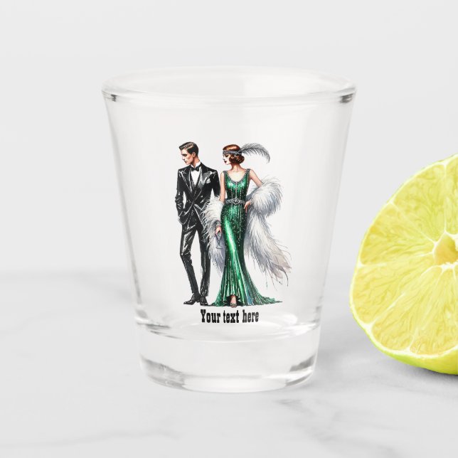 Elegant Art Deco couple customisable Shot Glass (Front)