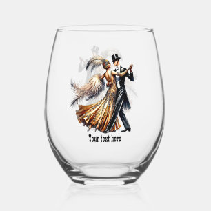 Elegant Art Deco couple customisable Stemless Wine Glass