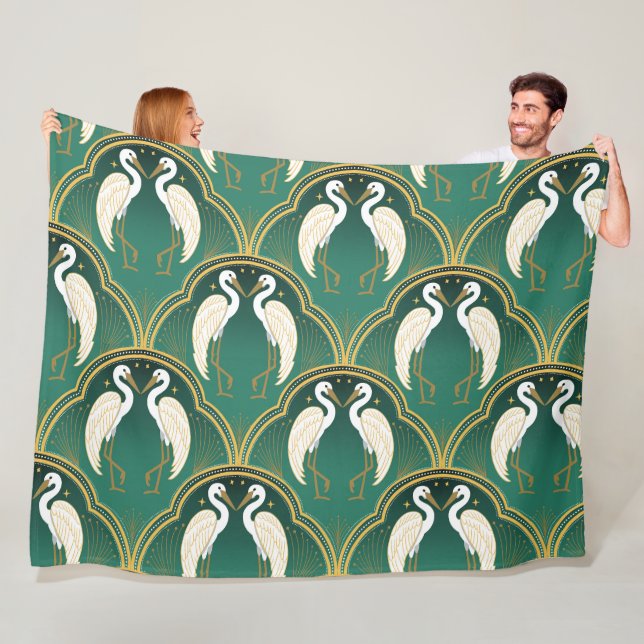 Elegant Art Deco Crane Pattern  Fleece Blanket (In Situ)