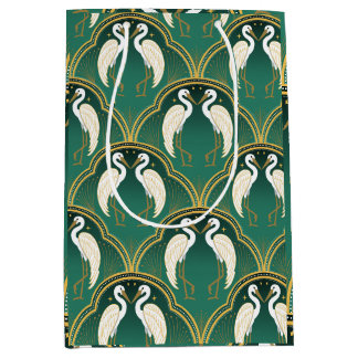 Elegant Art Deco Crane Pattern Medium Gift Bag