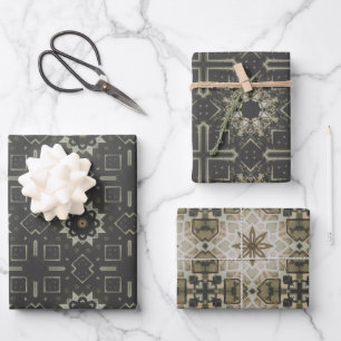 Elegant Art Deco Earth Tones Vintage Pattern Set 6 Wrapping Paper Sheet