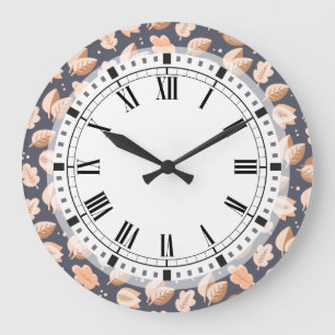 Elegant Art Deco Fall Leaves Autumn Pattern Large Clock