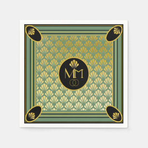 Elegant Art Deco Fan Pattern Monogram Wedding Napkin