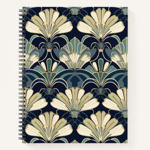 Elegant Art Deco Fan Patterned Spiral Notebook