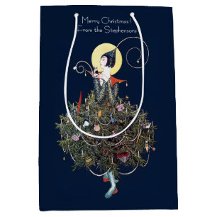 Elegant Art Deco Fashion Christmas Tree Retro Medium Gift Bag