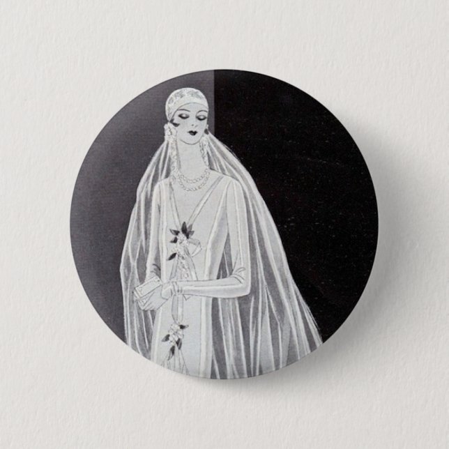 Elegant Art Deco Flapper Bride Illustration  6 Cm Round Badge (Front)
