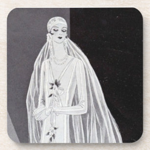 Elegant Art Deco Flapper Bride Illustration  Coaster