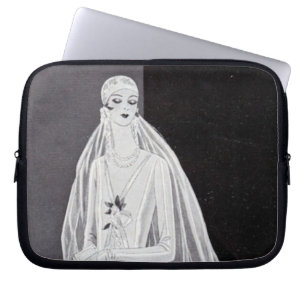 Elegant Art Deco Flapper Bride Illustration  Laptop Sleeve