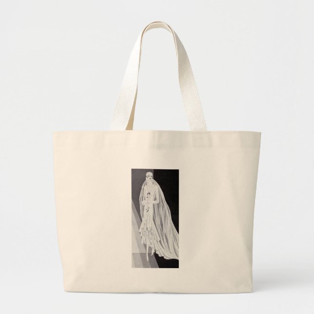 Elegant Art Deco Flapper Bride Illustration  Large Tote Bag (Front)