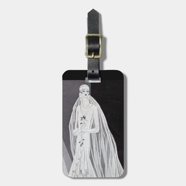 Elegant Art Deco Flapper Bride Illustration  Luggage Tag (Front Vertical)