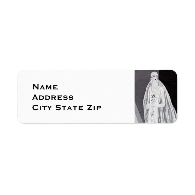 Elegant Art Deco Flapper Bride Illustration  Return Address Label (Front)