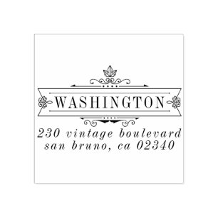 Elegant Art Deco Frame Family Name Return Address Rubber Stamp