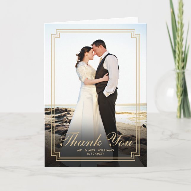 Elegant Art Deco Frame Vertical Photo Thank You Card (Front)