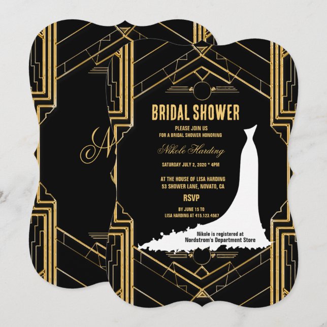 Elegant Art Deco Gatsby Bridal Shower Card (Front/Back)