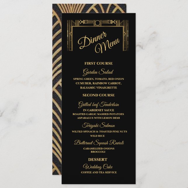 Elegant Art Deco Gatsby Dinner  Menu (Front/Back)