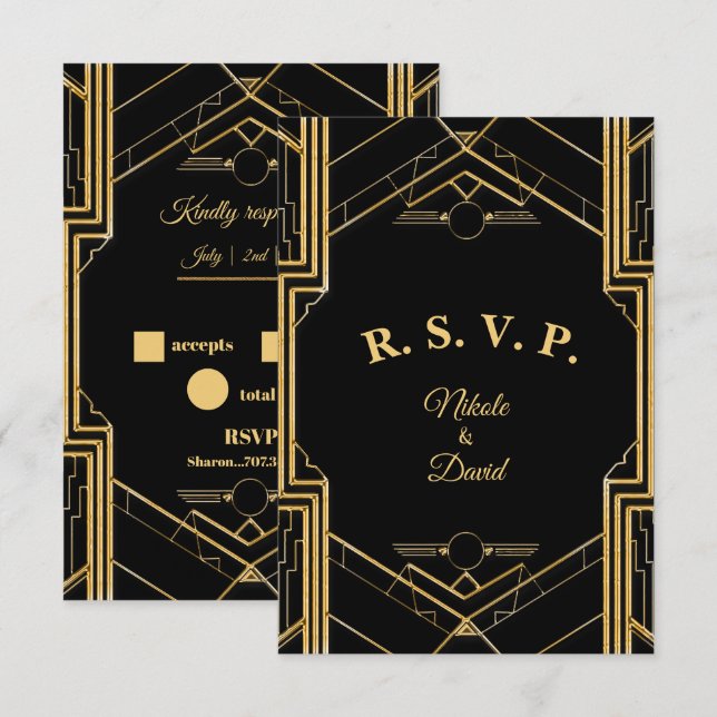 Elegant Art Deco Gatsby R.S.V.P. Card (Front/Back)