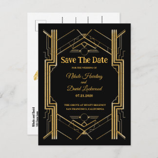 Elegant Art Deco Gatsby Save The Date Announcement Postcard