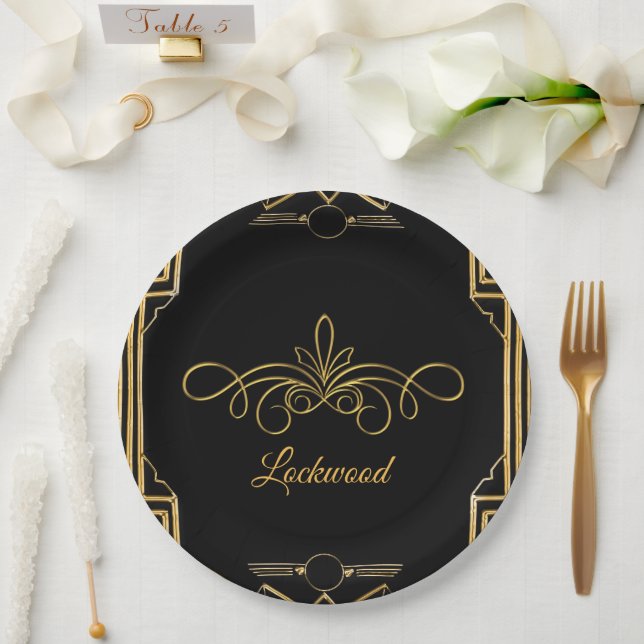 Elegant Art Deco Gatsby Wedding Paper Plates (Wedding)
