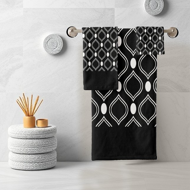 Elegant Art Deco Geometric Black And White Bath Towel Set (Creator Uploaded)