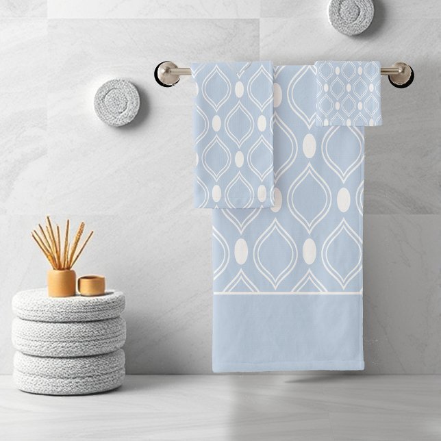 Elegant Art Deco Geometric Blue And White Bath Towel Set (Creator Uploaded)