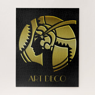 Elegant Art Deco Gold and Black 1920's Woman Jigsaw Puzzle