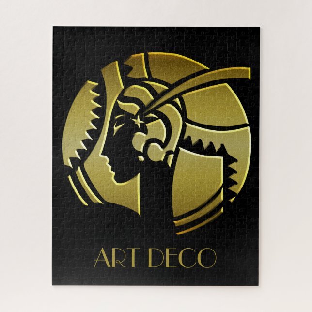 Elegant Art Deco Gold and Black 1920's Woman Jigsaw Puzzle (Vertical)