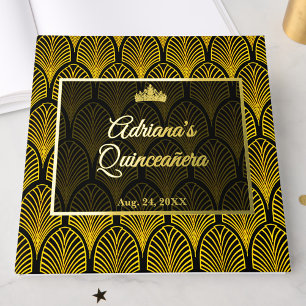 Elegant Art Deco Gold Black Quinceanera Guest Book
