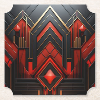  Elegant Art Deco Gold Black Red  Paper Coaster