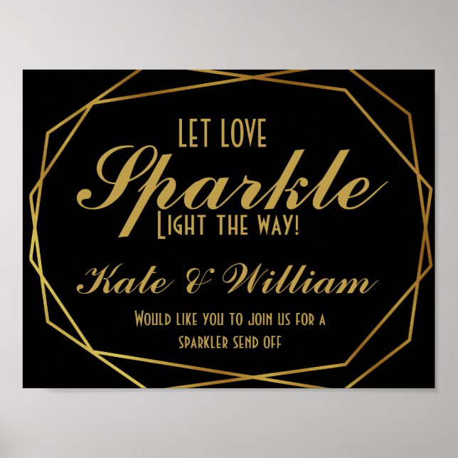 Elegant art deco Gold & Black sparkler send off Poster (Front)