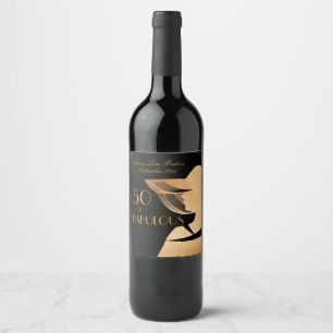 Elegant art deco gold Fifty & Fabulous design Wine Label