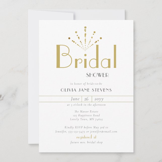 Elegant Art Deco Gold Fireworks Chic Bridal Shower Invitation (Front)