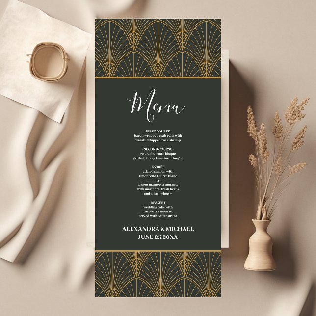 Elegant Art Deco Gold Green Wedding Menu (Creator Uploaded)