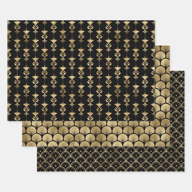 Elegant Art Deco Gold Patterns Wrapping Paper Sheet (Set)