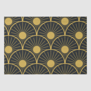 Elegant Art Deco Gold Sun Pattern on Black  Tissue Paper