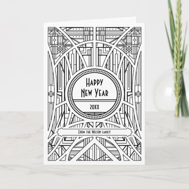 Elegant art deco Happy New Year Holiday Card (Front)