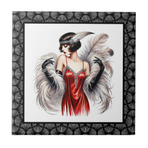 Elegant Art Deco lady Ceramic Tile