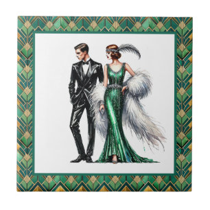 Elegant Art Deco Lady Ceramic Tile