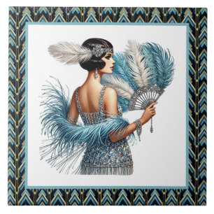 Elegant Art Deco lady Ceramic Tile