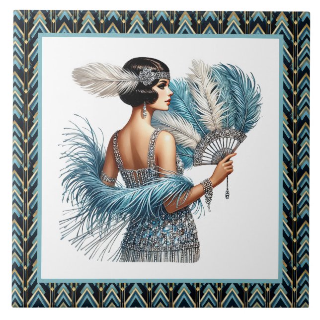 Elegant Art Deco lady  Ceramic Tile (Front)
